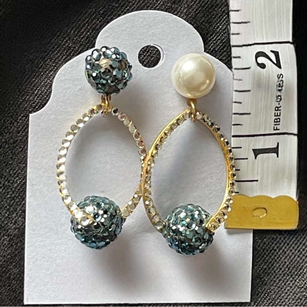 ⚜️VINTAGE 70’s RHINESTONE ASYMMETRICAL DROP EARRINGS⚜️faux pearl•pierced•glam